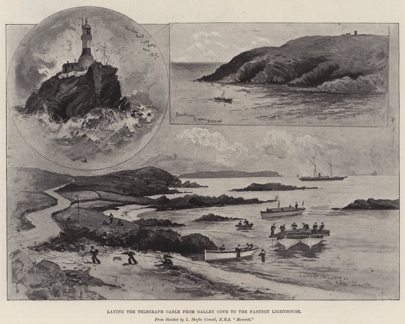 A távírókábel lefektetése Galley Cove-tól a Fastnet világítótoronyig alkotó: Henry Charles Seppings Wright