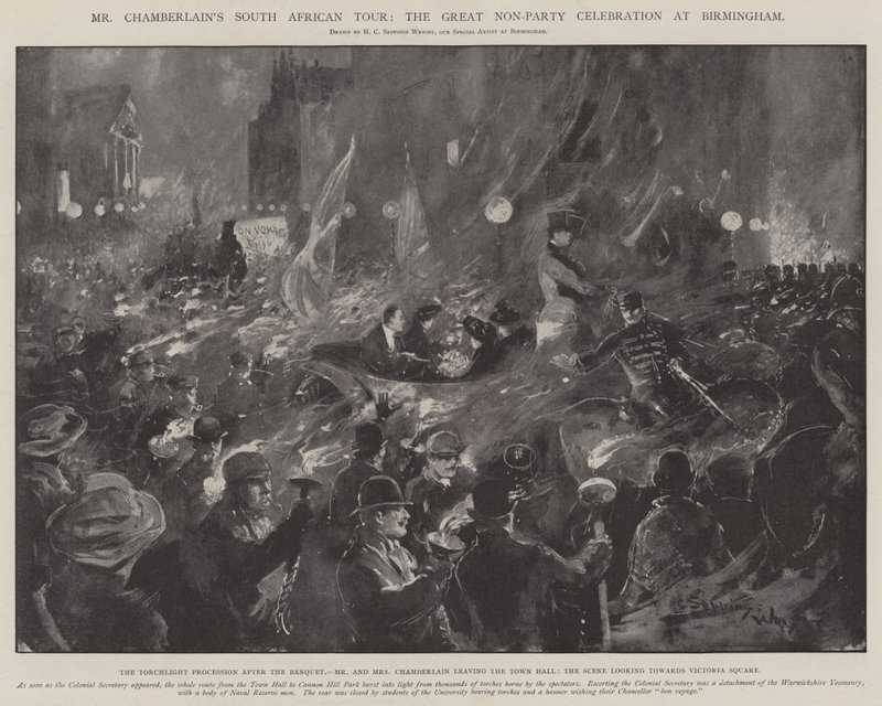 Chamberlain úr dél-afrikai körútja, a Nagy Non-Party Celebration Birminghamben alkotó: Henry Charles Seppings Wright