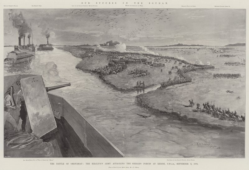 Sikerünk a Soudanban, az Omdurman-i csata, a Khalifa hadserege megtámadja a Sirdar erőit Keririnél, 1898. szeptember 2., 6.30 alkotó: Henry Charles Seppings Wright