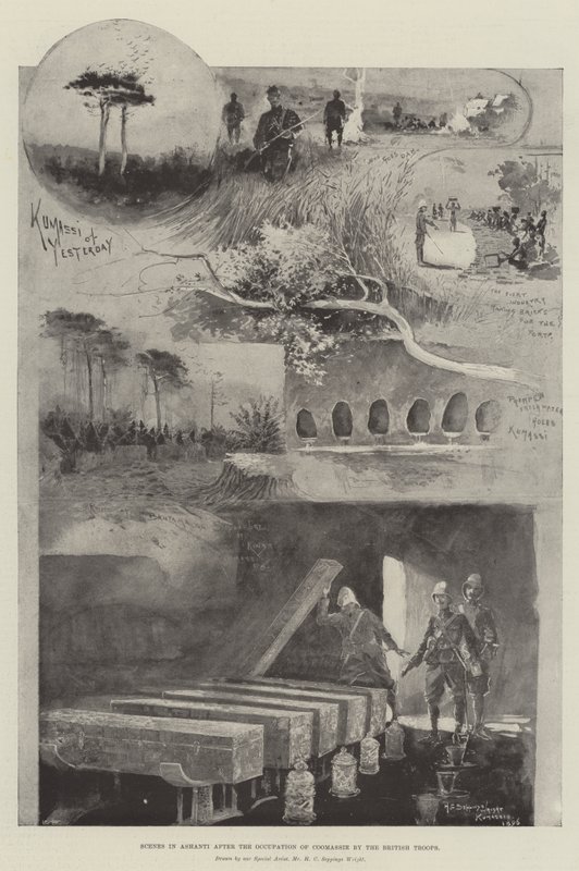 Jelenetek Ashantiban Coomassie brit csapatok általi megszállása után alkotó: Henry Charles Seppings Wright