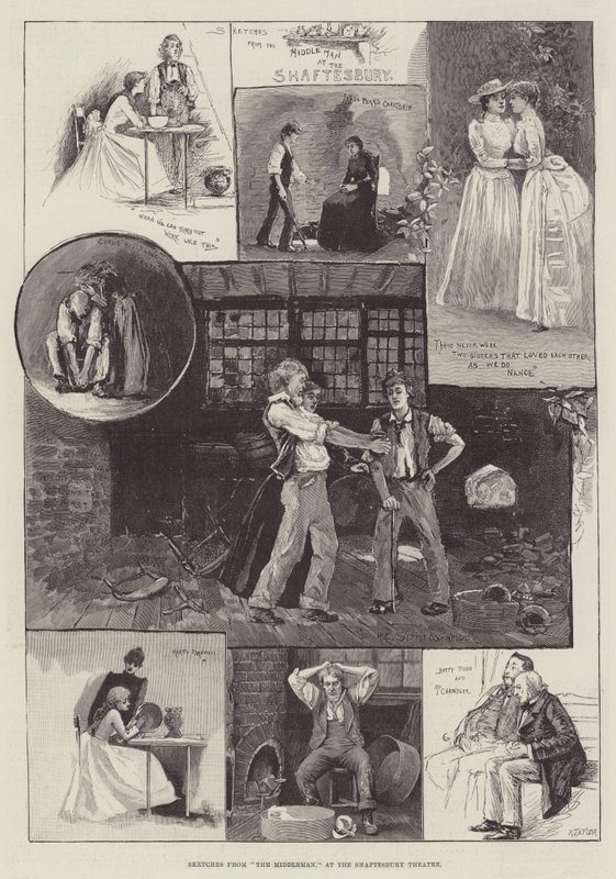 Vázlatok a The Middlemanből, a Shaftesbury Színházban alkotó: Henry Charles Seppings Wright