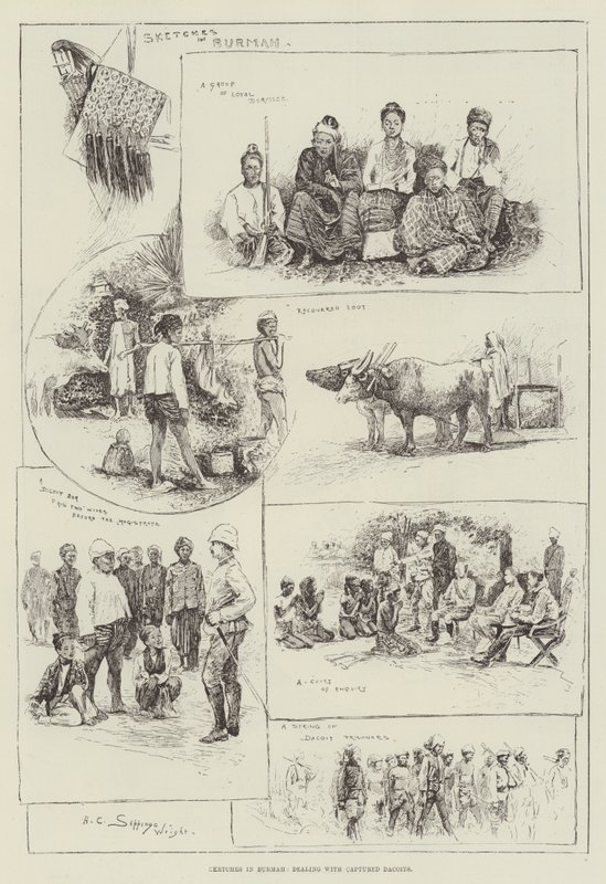 Vázlatok Burmában, az elfogott dacoitokkal foglalkozva alkotó: Henry Charles Seppings Wright