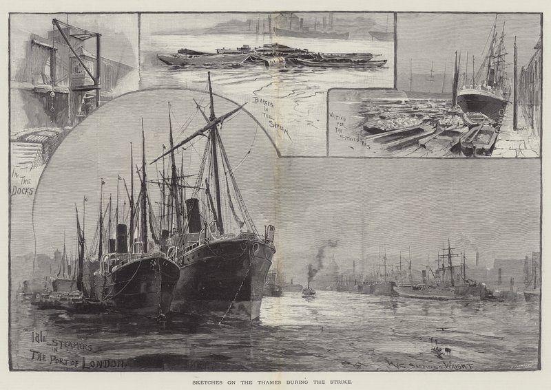 Vázlatok a Temzén a sztrájk idején alkotó: Henry Charles Seppings Wright