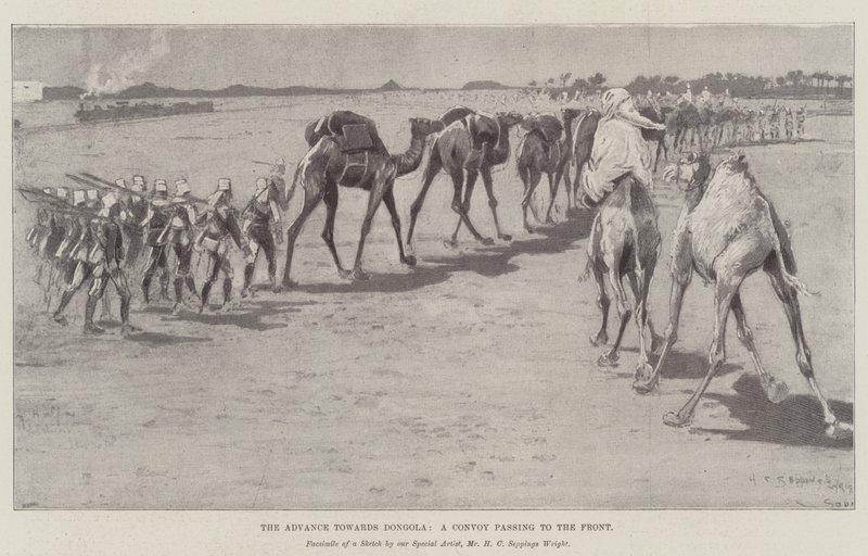 Az előrenyomulás Dongola felé, a frontra haladó konvoj alkotó: Henry Charles Seppings Wright