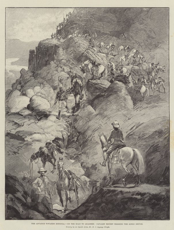 Előrenyomulás Dongola felé, az Akasheh felé vezető úton, lovassági kíséret átkelése a Sonki-dombon alkotó: Henry Charles Seppings Wright