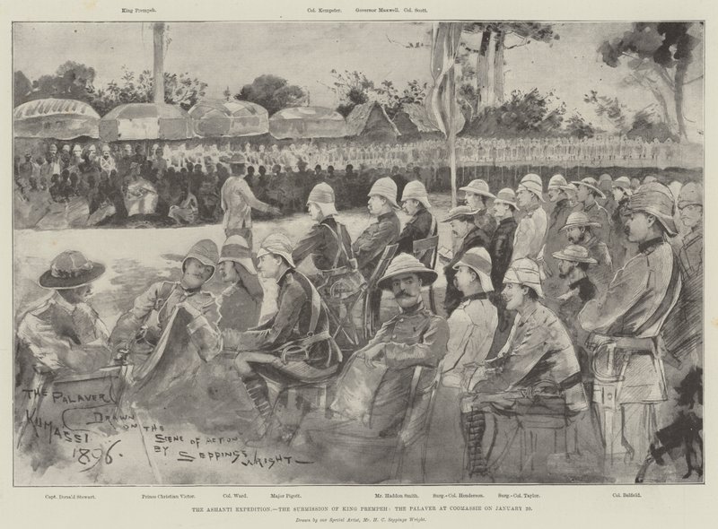 Az ashanti expedíció, Prempeh király behódolása, a január 20-i paláver Coomassie-nál alkotó: Henry Charles Seppings Wright
