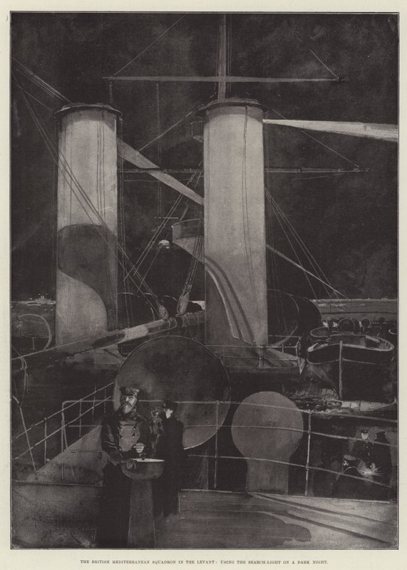 A brit mediterrán osztag a Levantben, a Search-Light egy sötét éjszakán segítségével alkotó: Henry Charles Seppings Wright