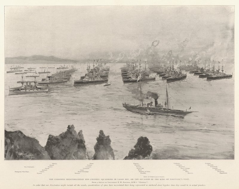 Az egyesített mediterrán és csatornaosztagok a Lagos-öbölben, a portugál király látogatása alkalmából alkotó: Henry Charles Seppings Wright