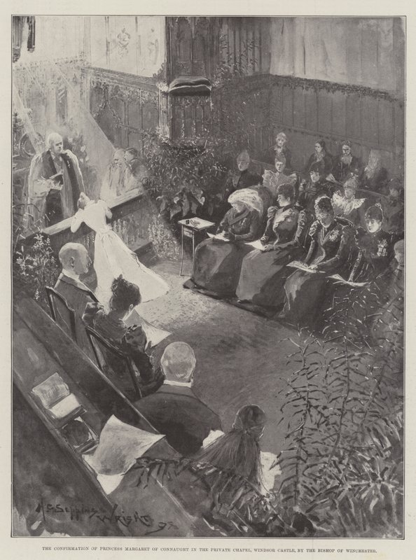 Connaught Margit hercegnő konfirmálása a windsori kastély magánkápolnájában, Winchester püspöke által alkotó: Henry Charles Seppings Wright
