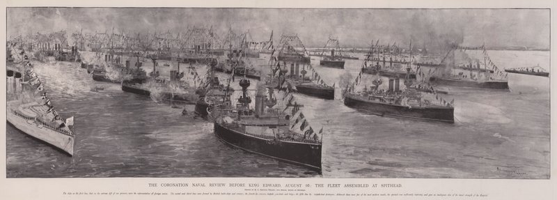A Coronation Naval Review Edward király előtt, augusztus 16-án, a Flotta összegyűlt Spitheadben alkotó: Henry Charles Seppings Wright