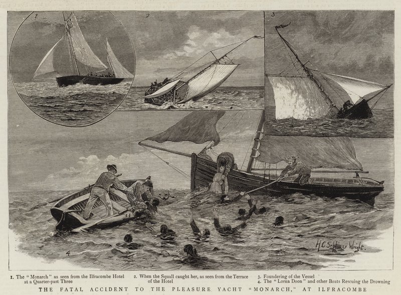 Végzetes baleset az élvezeti jacht uralkodójával, Ilfracombe-ban alkotó: Henry Charles Seppings Wright