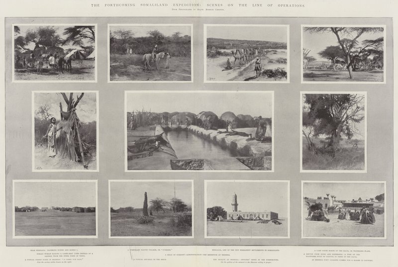 A közelgő szomáliai expedíció, jelenetek a hadműveletek vonalán alkotó: Henry Charles Seppings Wright
