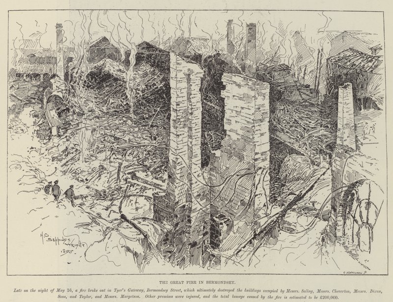 A nagy tűzvész Bermondseyben alkotó: Henry Charles Seppings Wright