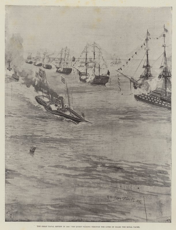 A Great Naval Review 1856-ban, a királynő áthaladt a vonalakon a Royal Yacht fedélzetén alkotó: Henry Charles Seppings Wright