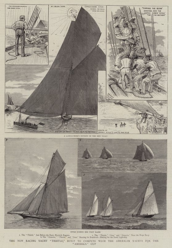 A New Racing Yacht Thistle, amelyet azért építettek, hogy versenyezzen az American Yachtokkal az Amerika Kupáért alkotó: Henry Charles Seppings Wright