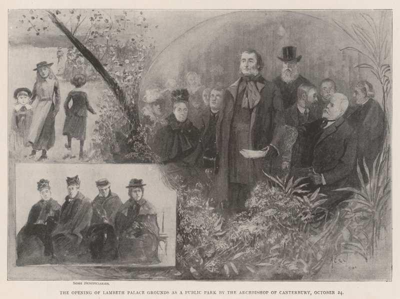 A Lambeth Palace Grounds nyilvános parkként való megnyitása Canterbury érseke által, október 24. alkotó: Henry Charles Seppings Wright