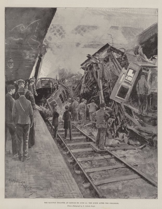 A június 16-i vasúti katasztrófa Slough-ban, az ütközés utáni helyszín alkotó: Henry Charles Seppings Wright