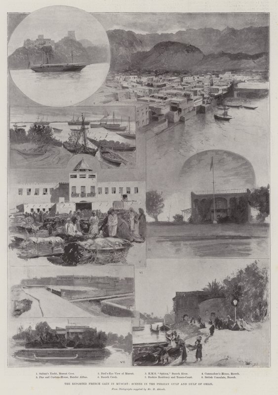 A bejelentett francia nyereség Muscatban, jelenetek a Perzsa-öbölben és az Ománi-öbölben alkotó: Henry Charles Seppings Wright