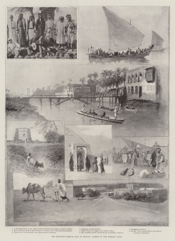 A bejelentett francia nyereség Muscatban, Jelenetek a Perzsa-öbölről alkotó: Henry Charles Seppings Wright