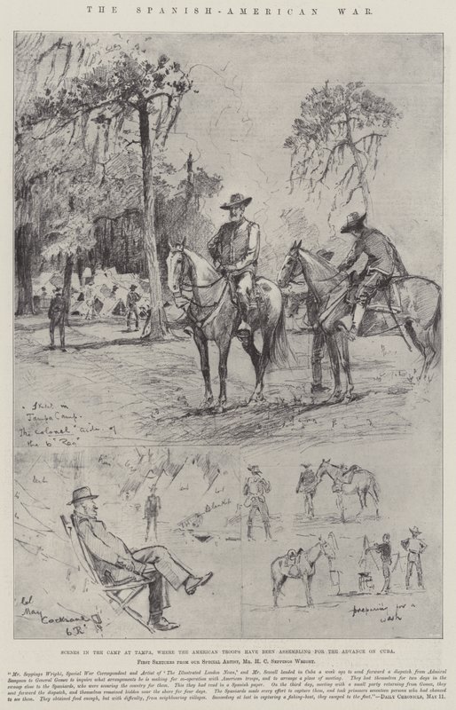 A spanyol-amerikai háború, jelenetek a tampai táborban, ahol az amerikai csapatok összegyűltek a kubai előrenyomulásra alkotó: Henry Charles Seppings Wright