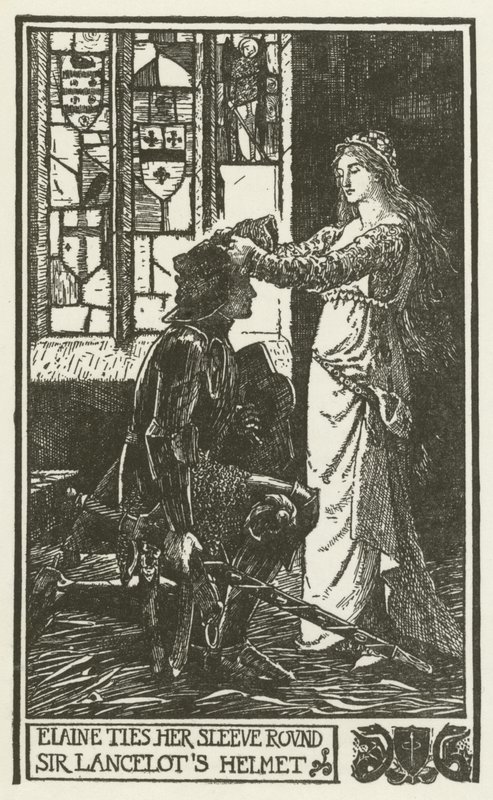 Elaine Sir Lancelot sisakja köré köti az ingujját. alkotó: Henry Justice Ford