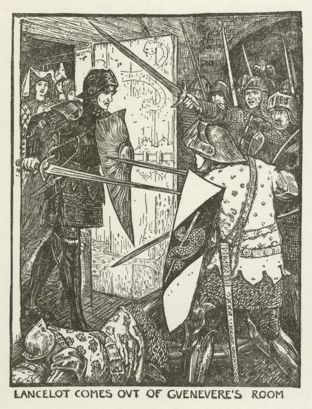 Lancelot kijön Guenevere szobájából alkotó: Henry Justice Ford