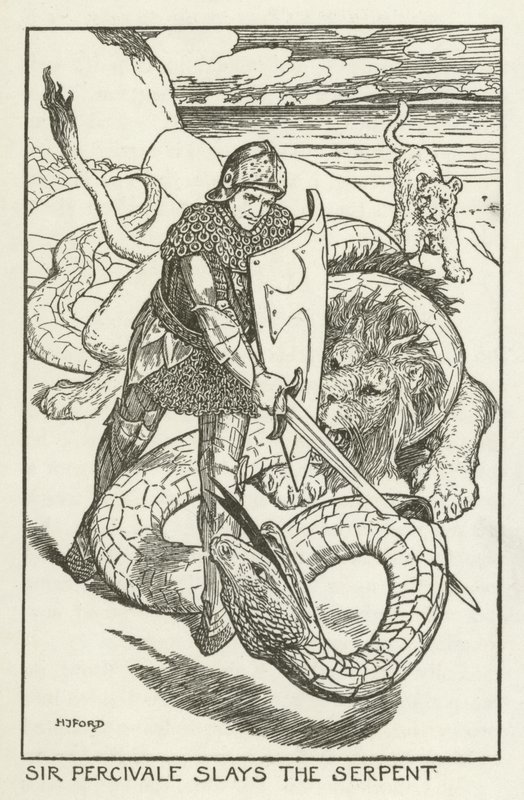 Sir Percivale megöli a kígyót alkotó: Henry Justice Ford