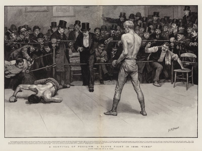 A pugilizmus túlélése, egy kesztyűs harc 1896-ban, az Idő! alkotó: Henry Marriott Paget
