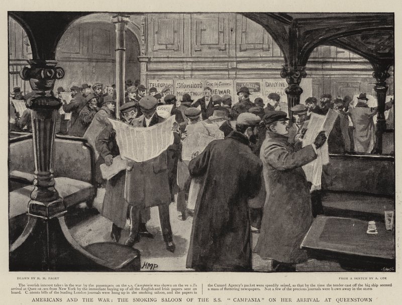Amerikaiak és a háború, az SS Campania dohányzó szalonja Queenstownba érkezéskor alkotó: Henry Marriott Paget