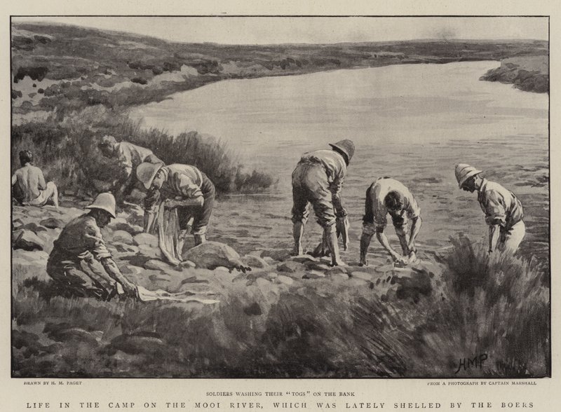 Élet a Mooi folyó táborában, amelyet nemrégiben a búrok ágyúztak alkotó: Henry Marriott Paget