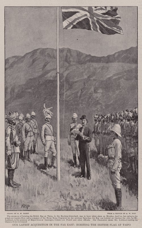 Legújabb beszerzésünk a Távol-Keleten, a brit zászló kitűzése Taipóban alkotó: Henry Marriott Paget