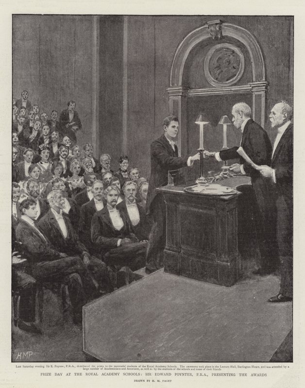 Díjnap a Királyi Akadémia iskoláiban, Sir Edward Poynter, PRA, átadja a díjakat alkotó: Henry Marriott Paget