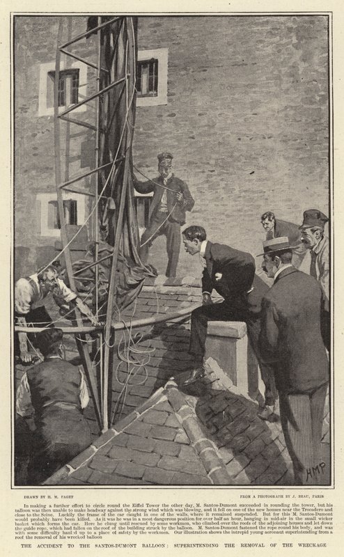 A Santos-Dumont ballon balesete, a roncsok eltávolításának felügyelete alkotó: Henry Marriott Paget