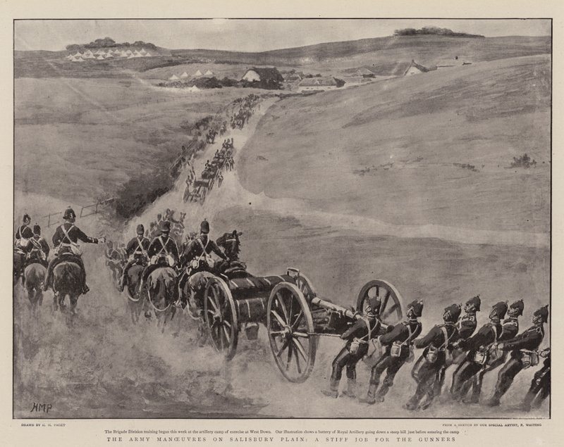 A hadsereg manőverei a Salisbury-síkságon, kemény munka az ágyúsok számára alkotó: Henry Marriott Paget