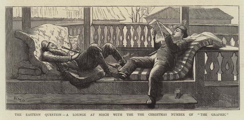 The Eastern Question, egy társalgó Nischben a grafika karácsonyi számával alkotó: Henry Marriott Paget