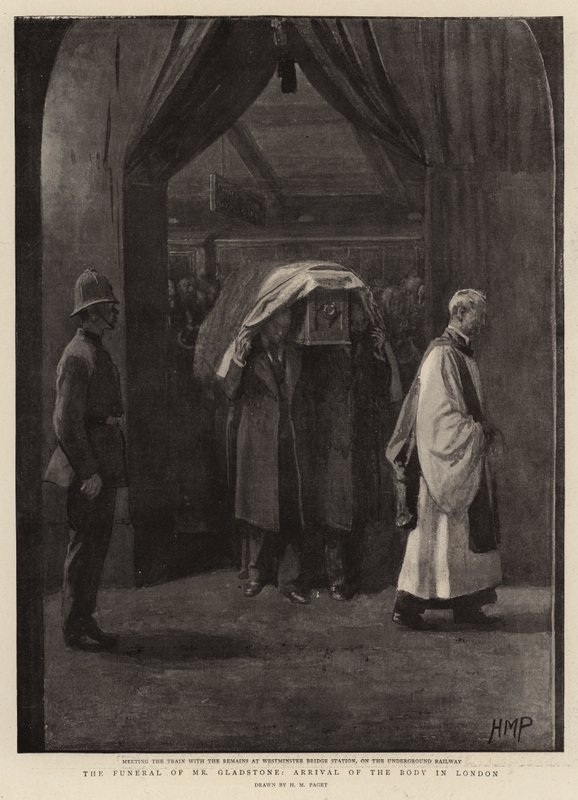 Gladstone úr temetése, a holttest érkezése Londonba alkotó: Henry Marriott Paget