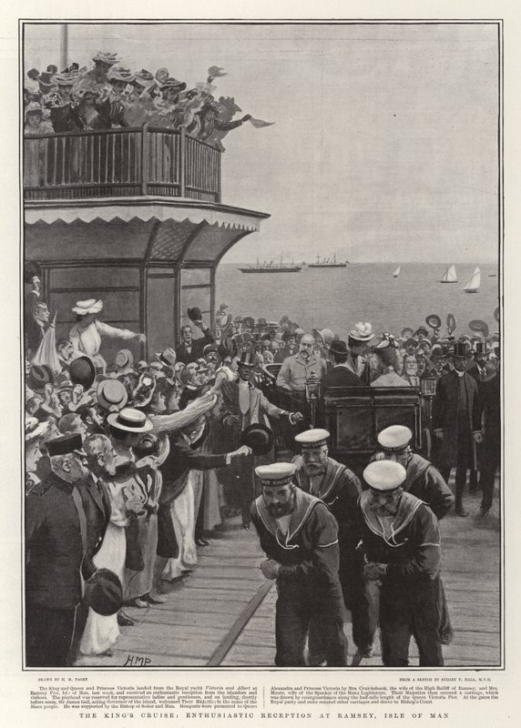 A király hajóútja, lelkes fogadtatás Ramsey-ben, a Man-szigeten alkotó: Henry Marriott Paget