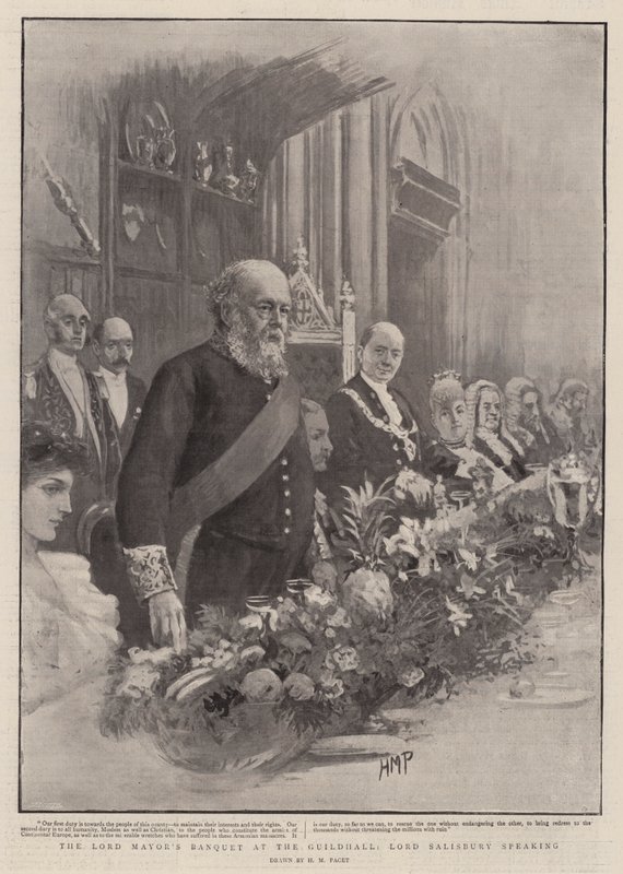 A főpolgármester bankettje a céhcsarnokban, Lord Salisbury beszédet tart alkotó: Henry Marriott Paget