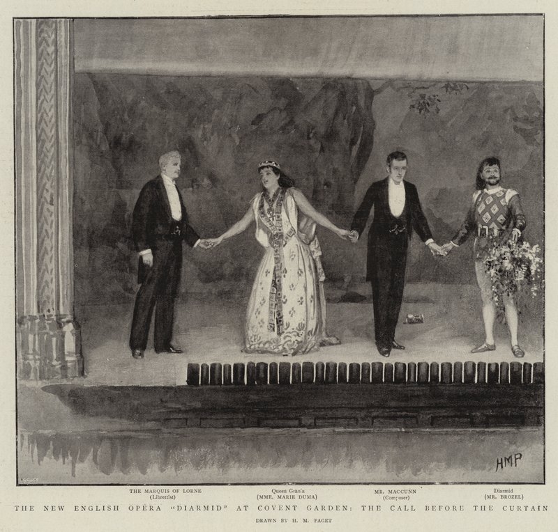 Az új angol opera diarmid a Covent Gardenben, a hívás a függöny előtt alkotó: Henry Marriott Paget
