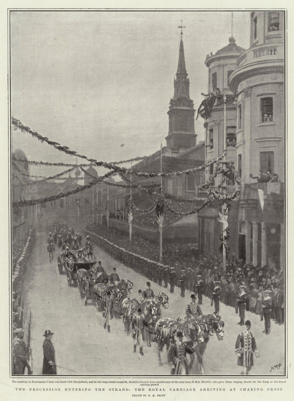 A körmenet a Strandbe, a királyi kocsi érkezése a Charing Crosshoz alkotó: Henry Marriott Paget