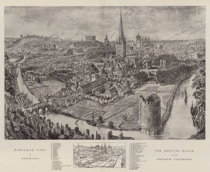 Madártávlatból Norwich, az egyházi kongresszus találkozóhelye alkotó: Henry William Brewer