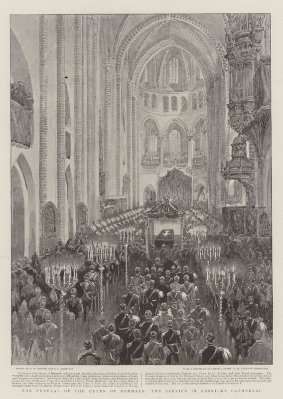 A dán királynő temetése, istentisztelet a roskildei székesegyházban alkotó: Henry William Brewer