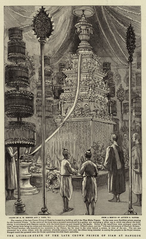 Sziám néhai koronahercegének fekvő állama Bangkokban alkotó: Henry William Brewer