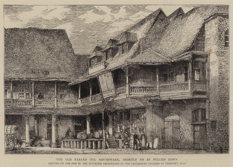 Az Old Tabard Inn, Southwark, amelyet hamarosan lebontanak. alkotó: Henry William Brewer