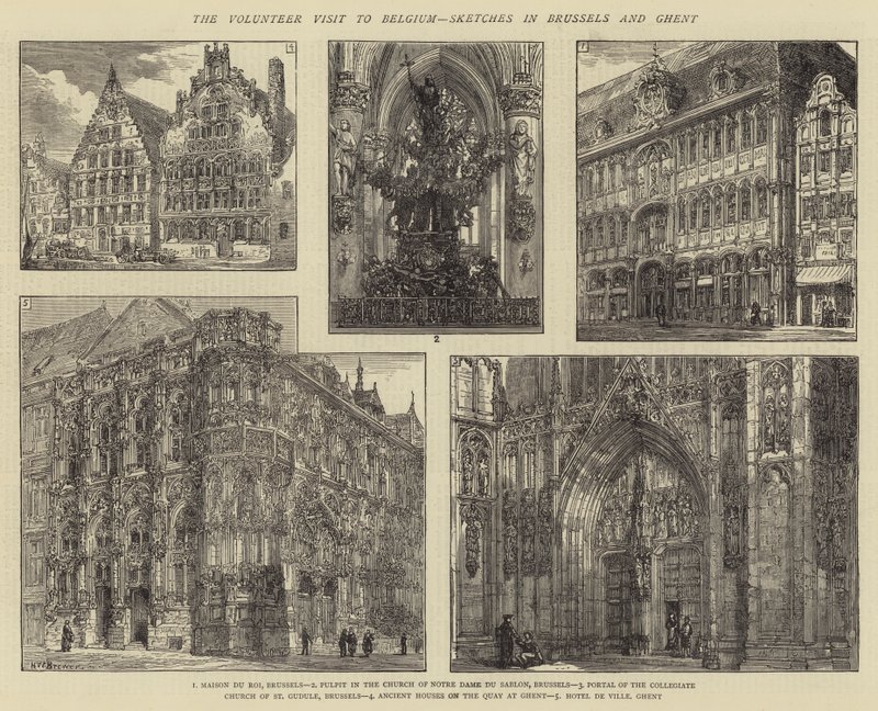 Önkéntes látogatás Belgiumban, vázlatok Brüsszelben és Gentben alkotó: Henry William Brewer