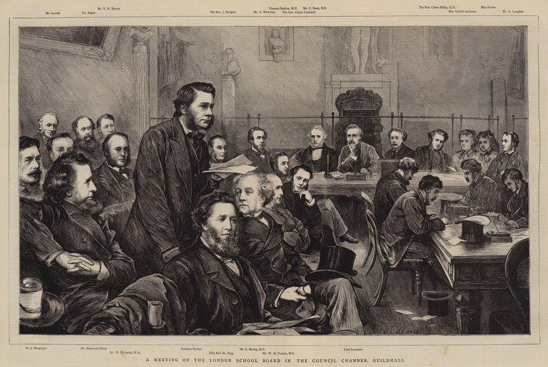 A londoni iskolaszék ülése a Tanácsteremben, Guildhallban alkotó: Henry Woods
