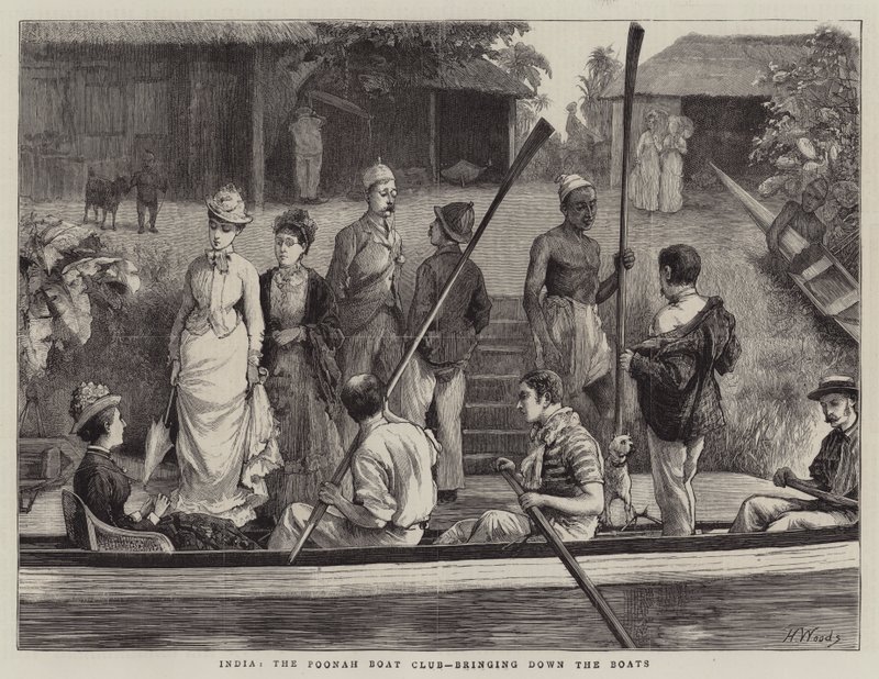 India, a Poonah Boat Club, lerombolja a csónakokat alkotó: Henry Woods