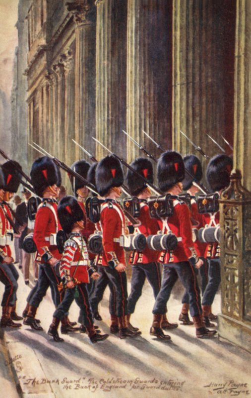 A Coldstream gárdisták belépnek a Bank of England-be őrszolgálatra alkotó: Henry A. Payne