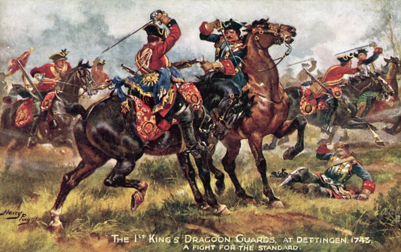 A Kings Horse, jelenleg az 1. (Kings) dragonyos gárda, dettingeni csata, 1743. június alkotó: Henry A. Payne