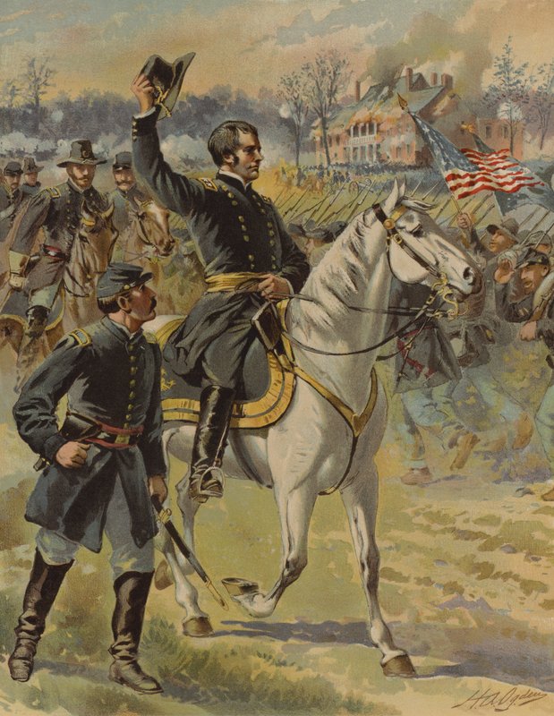 Hooker tábornok a Chancellorsville-i csatában, Virginia államban, amerikai polgárháború, 1863. május 3. (chromolitho) alkotó: Henry Alexander (after) Ogden